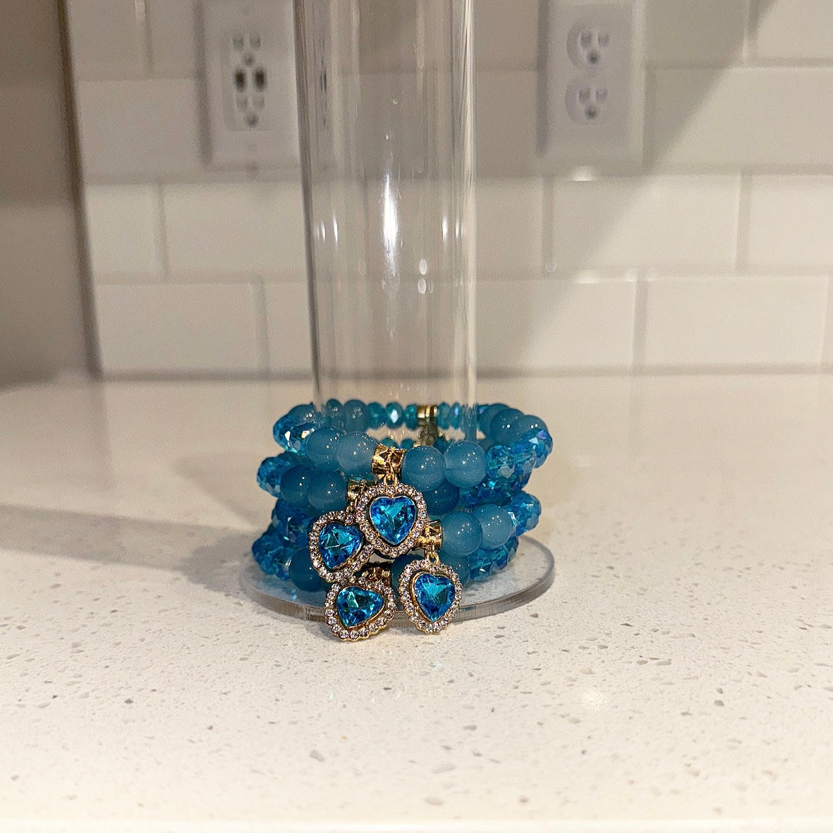 Blue Crystal Heart Beaded