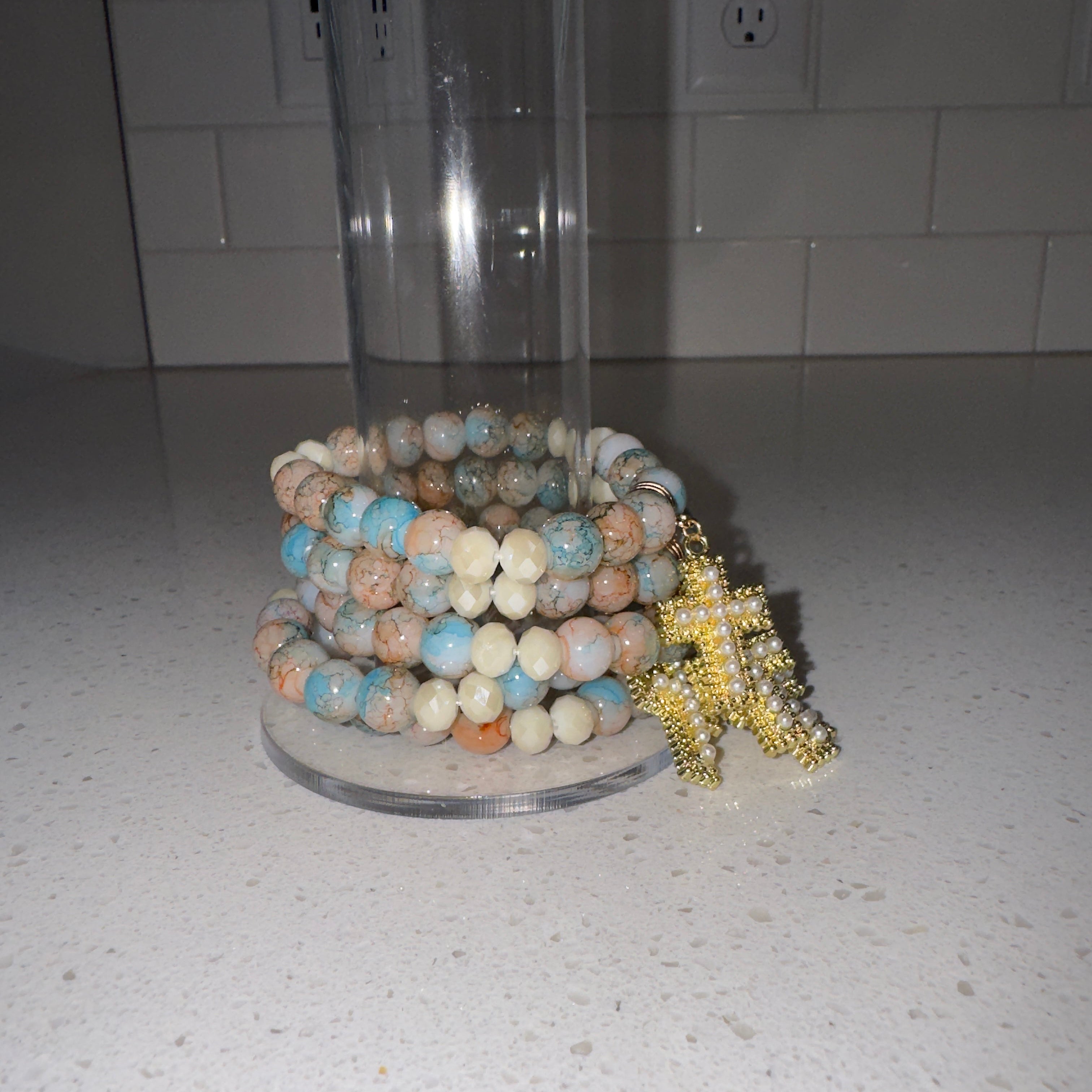 Coral Cross Beaded