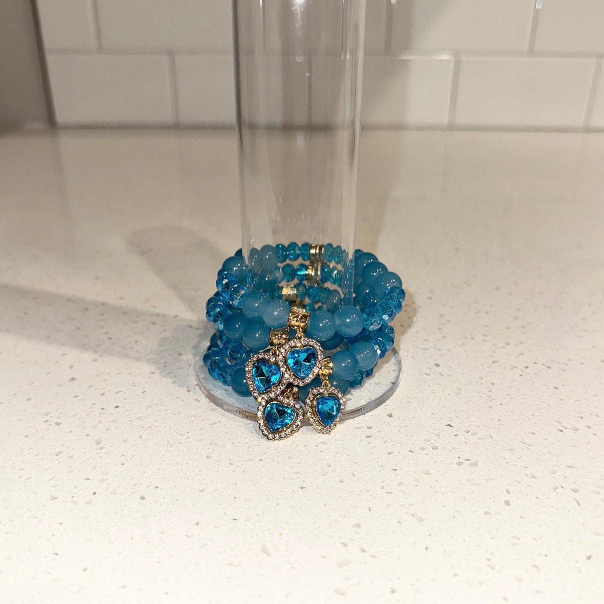Blue Crystal Heart Beaded