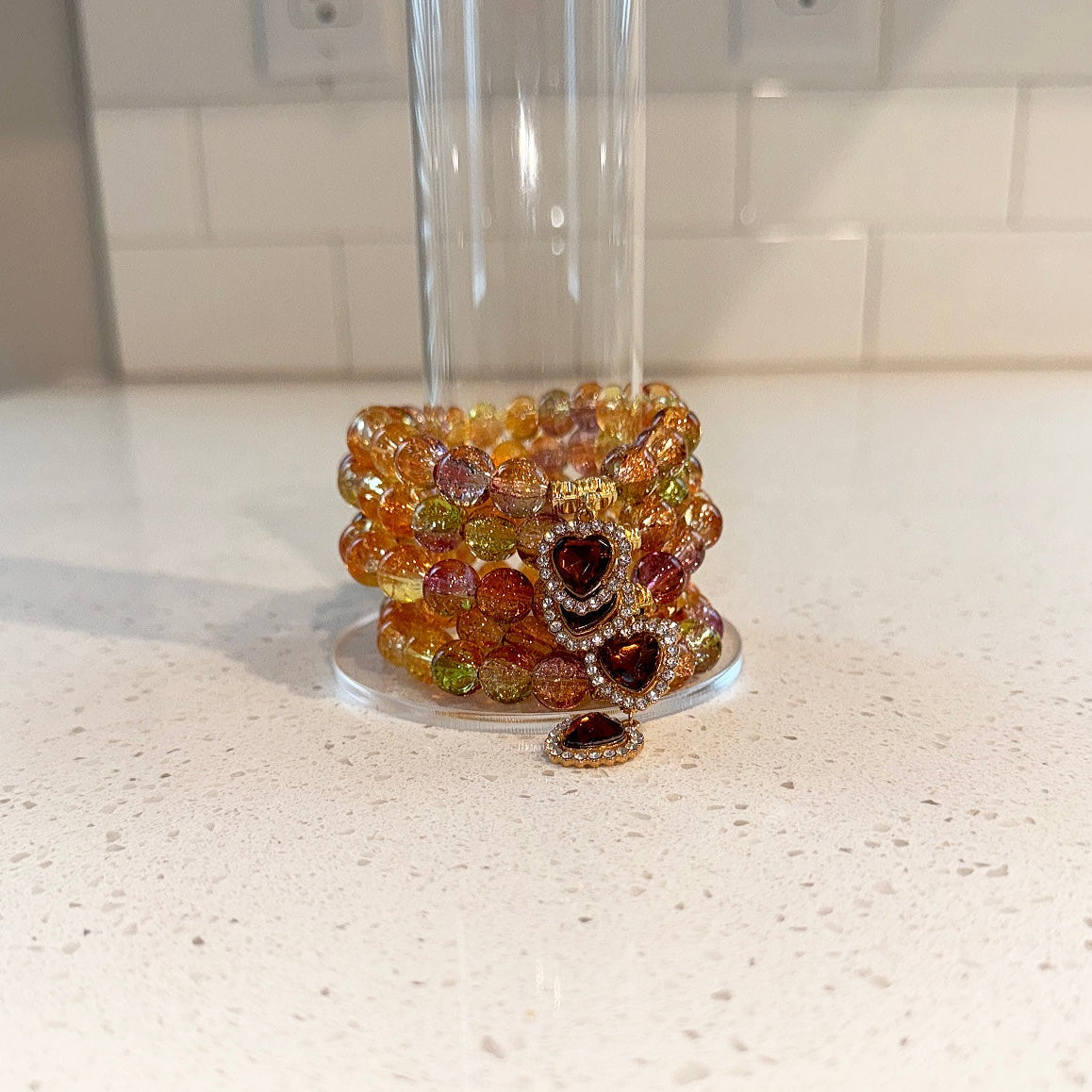 Sunset Brown Heart Beaded