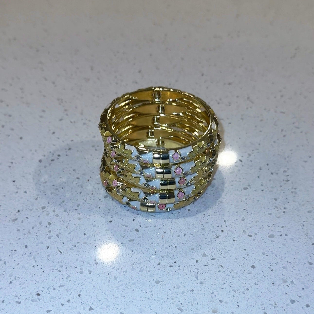 Gold White Pink Design Bangle