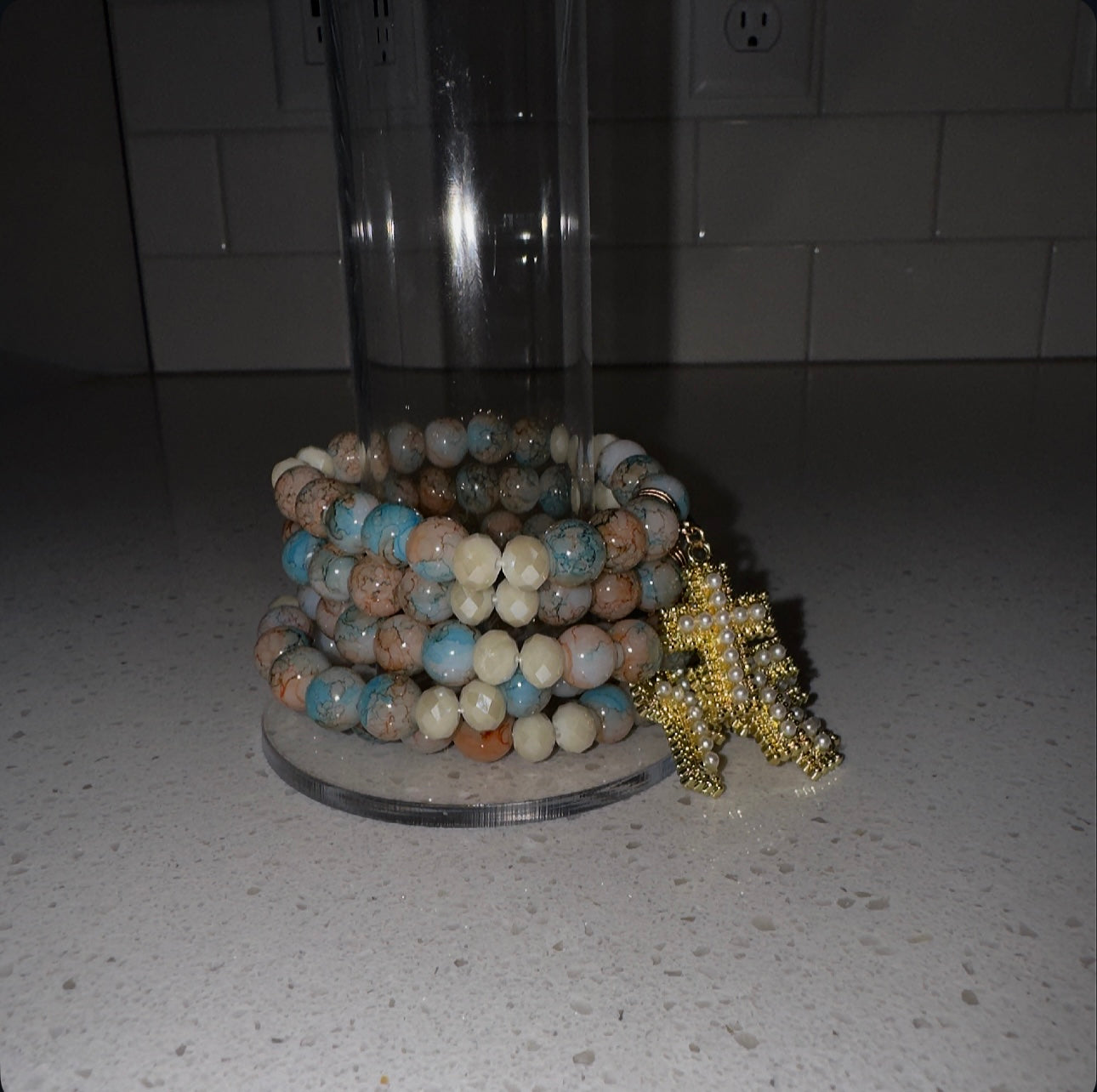 Coral Cross Beaded