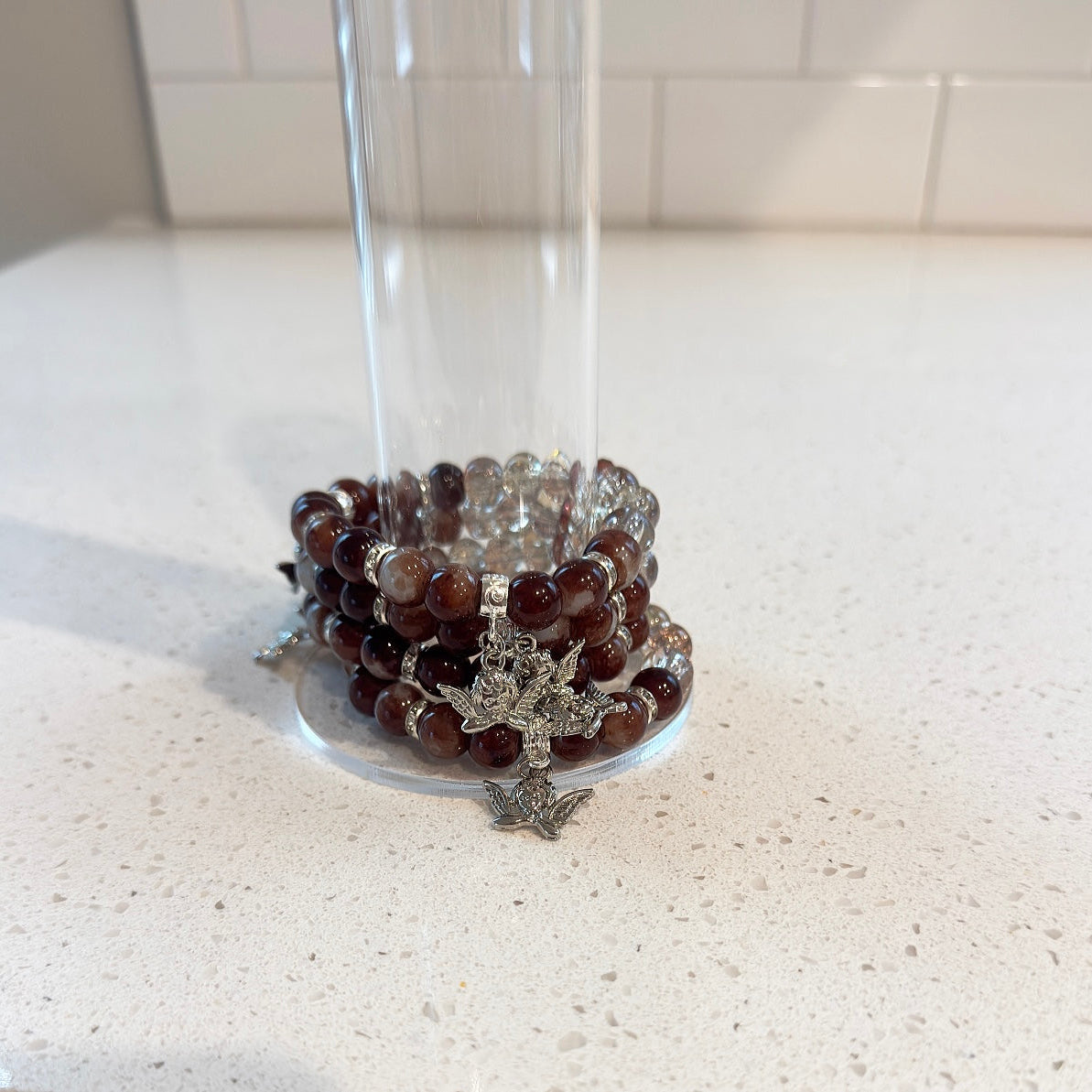 Brown and Silver Angels Beaded