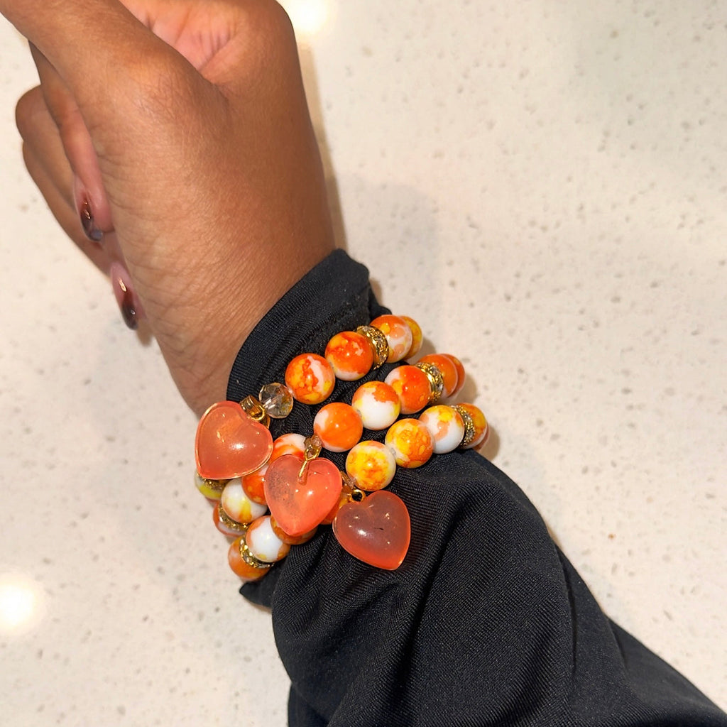 Orange Sweet Heart Beaded