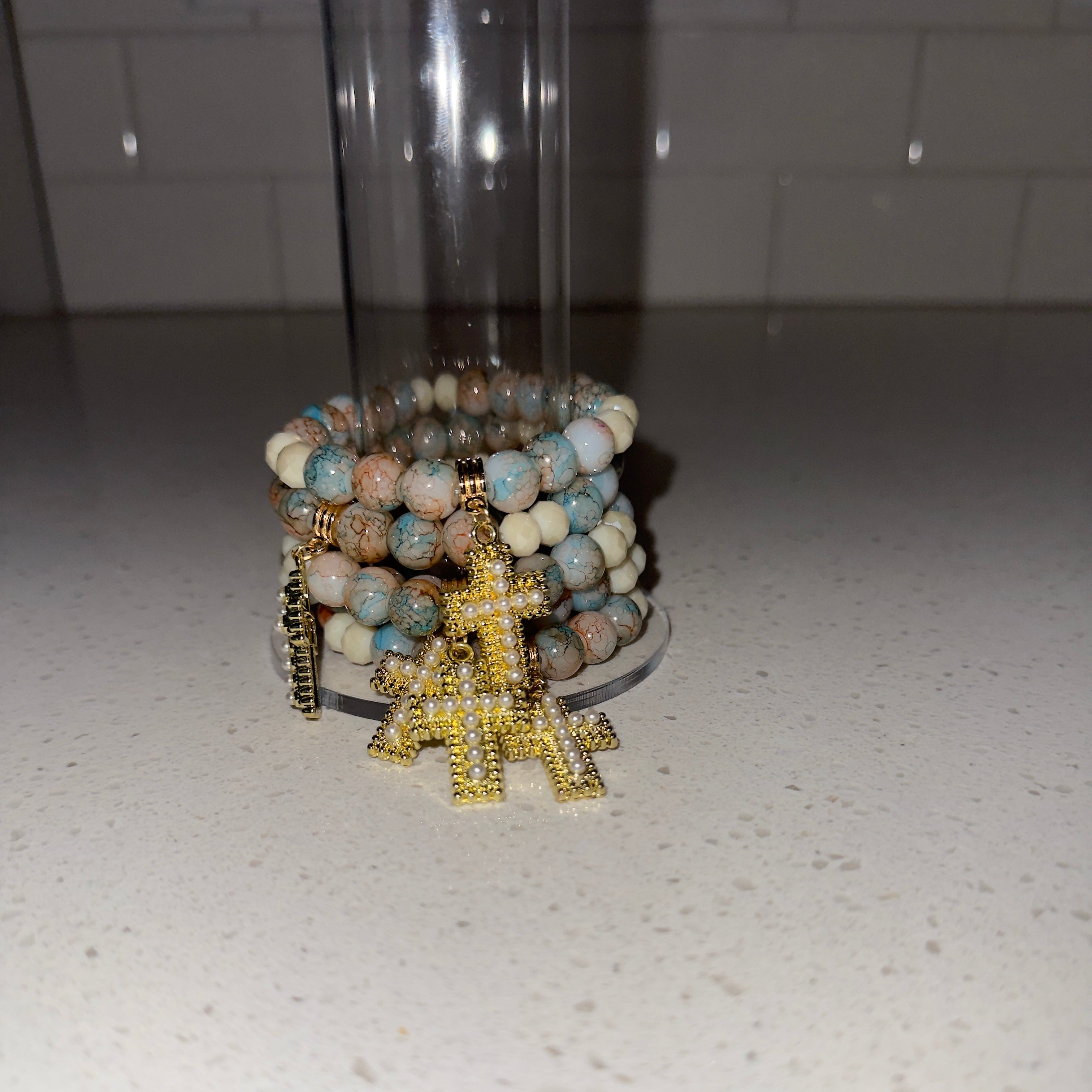 Coral Cross Beaded