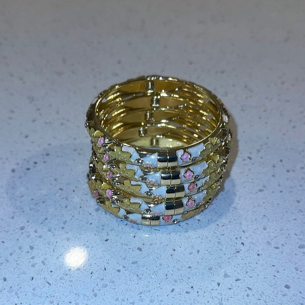 Gold White Pink Design Bangle