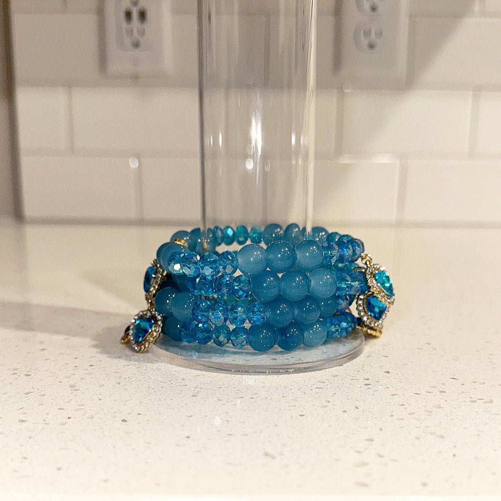 Blue Crystal Heart Beaded