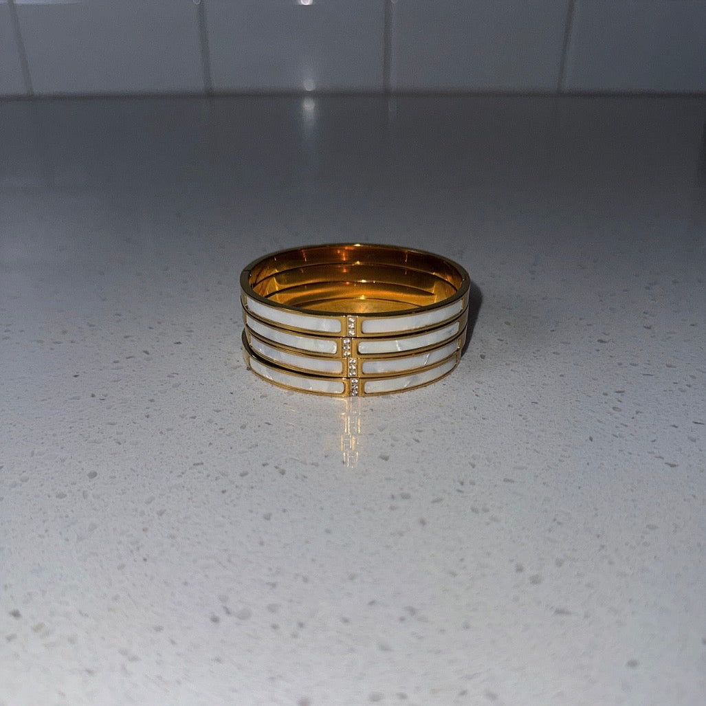 White & Gold Skinny Bangle