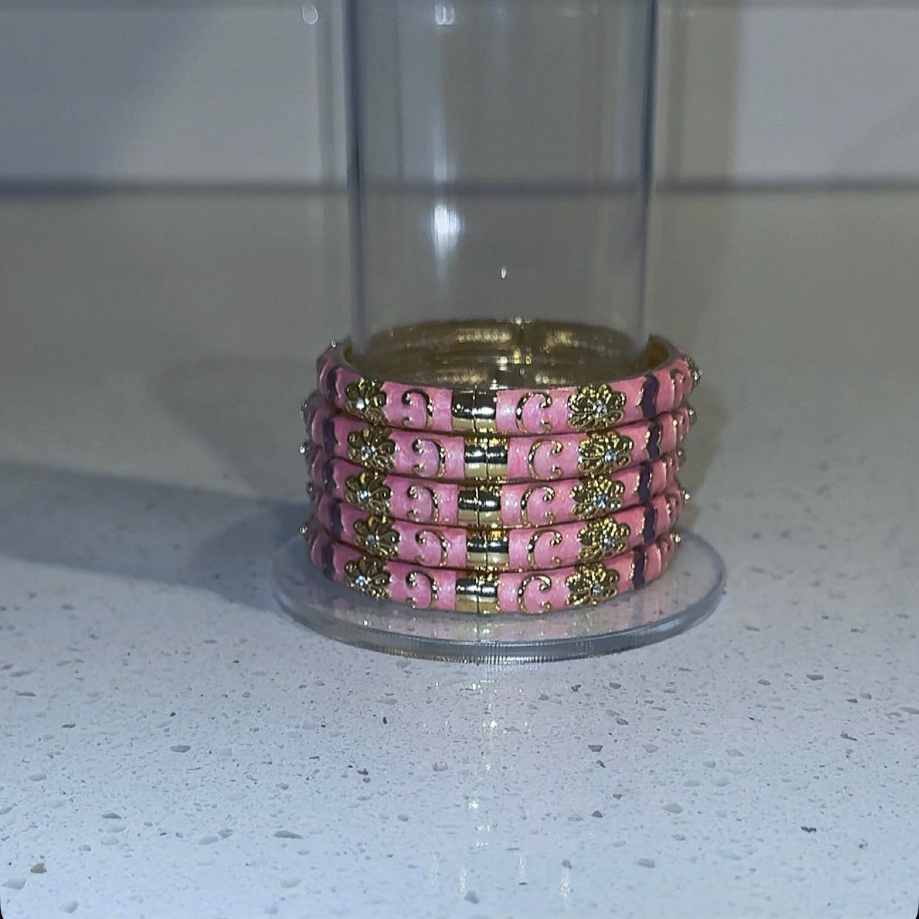 Gold and Pink Design Bangle