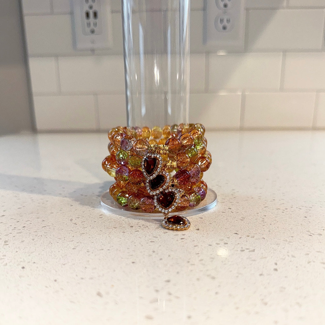 Sunset Brown Heart Beaded